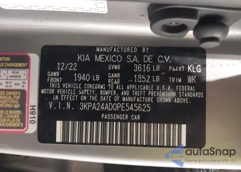 2023 Kia Rio S from USA, damaged, VIN 3KPA24AD0PE545625